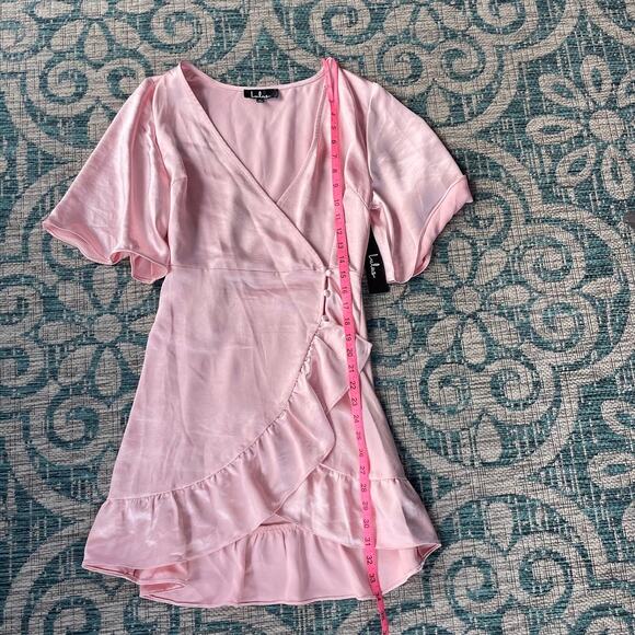 Lulus Pink Satin Wrap Mini Dress‎ - Size M - Picture 6 of 8
